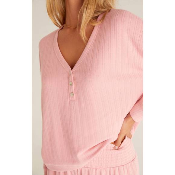 NEW Z SUPPLY dusk silky pointelle long sleeve top in blush - Picture 3 of 4
